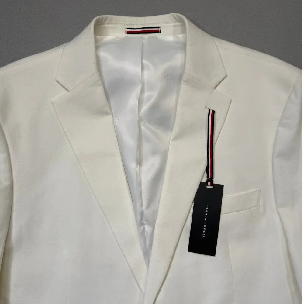 Tommy Hilfiger Men's Modern-Fit 100% Linen Sport Coat white 44L $295